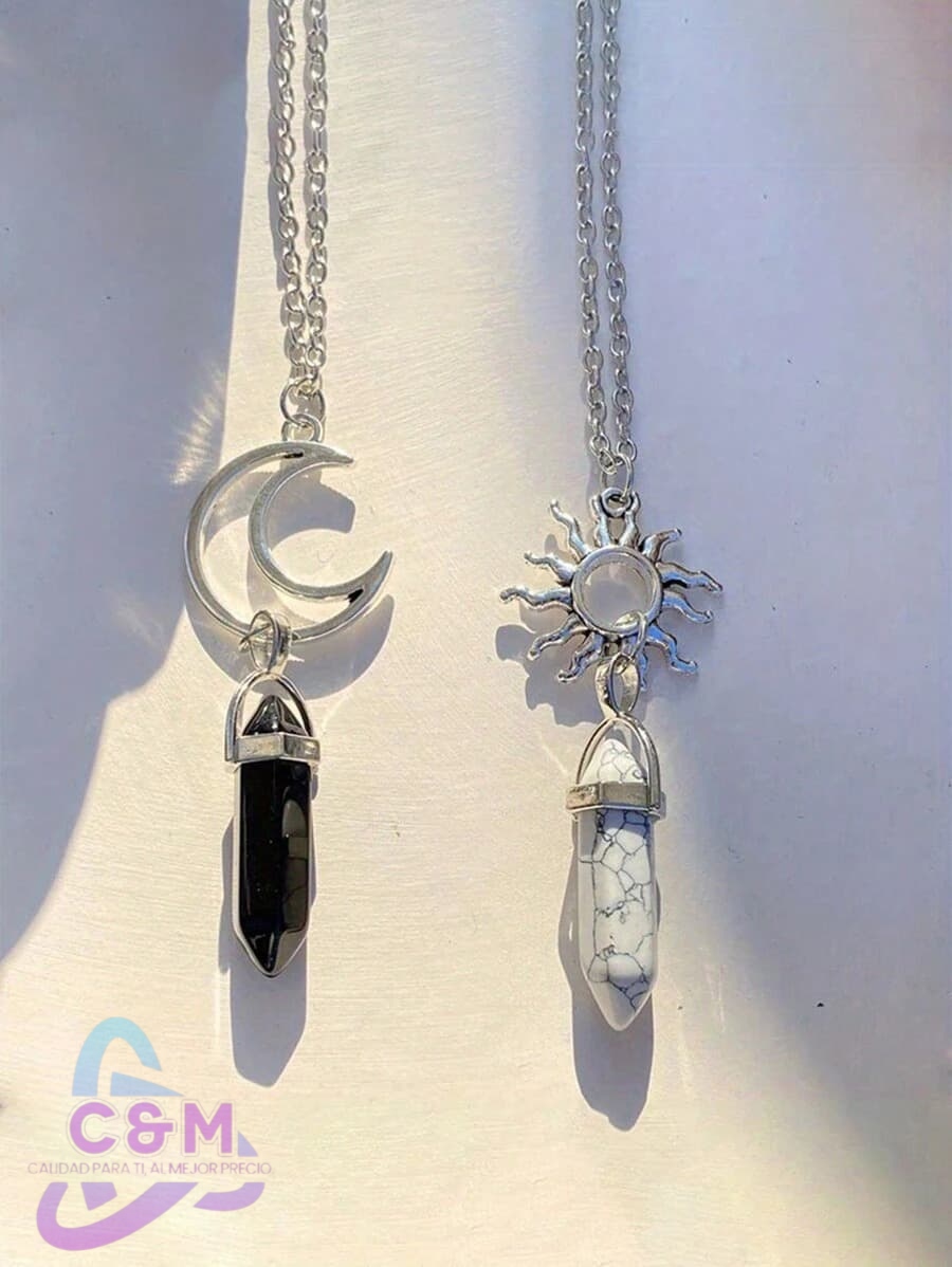 INV CADENA METAL PAREJA CUARZO BLANCO Y NEGRO HEXAGONAL CON DISEÑO C30